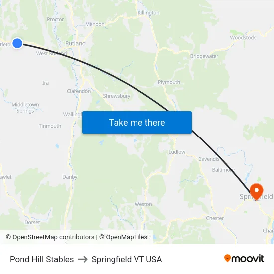 Pond Hill Stables to Springfield VT USA map