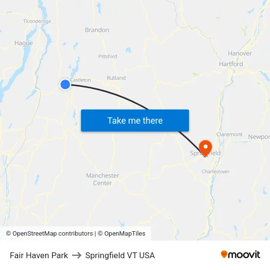 Fair Haven Park to Springfield VT USA map