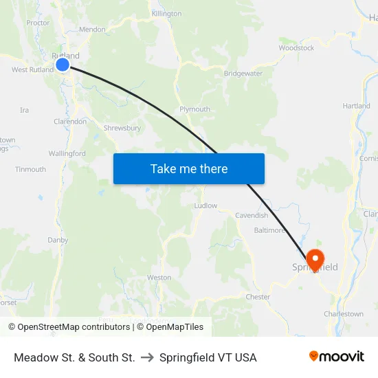 Meadow St. & South St. to Springfield VT USA map