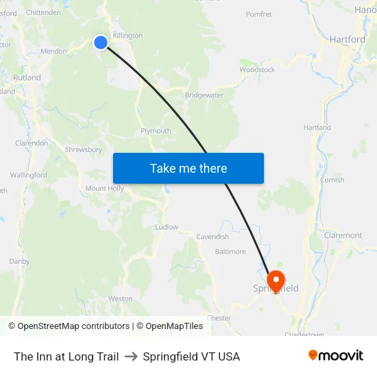 The Inn at Long Trail to Springfield VT USA map