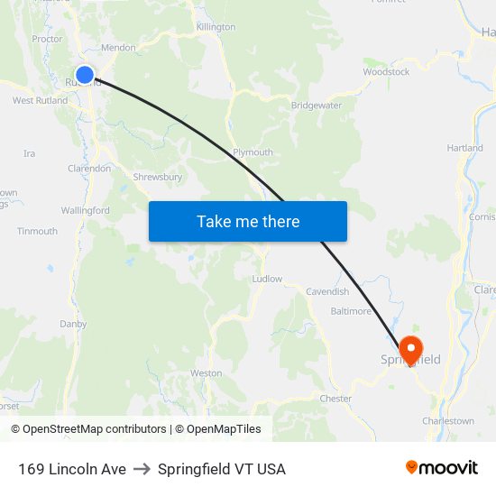 169 Lincoln Ave to Springfield VT USA map