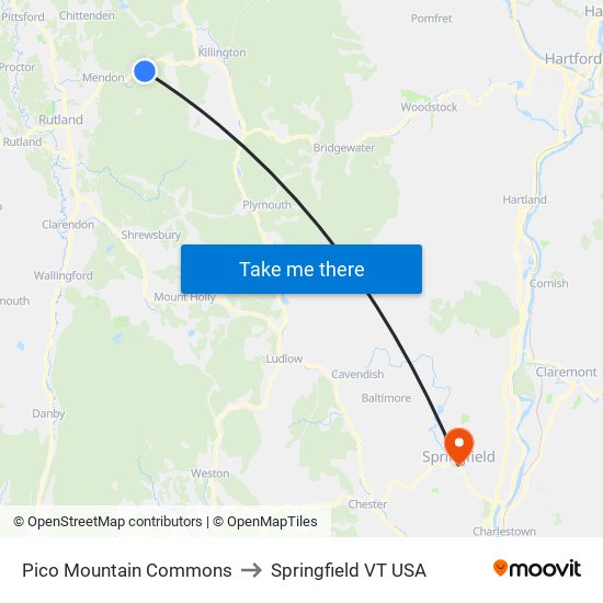 Pico Mountain Commons to Springfield VT USA map