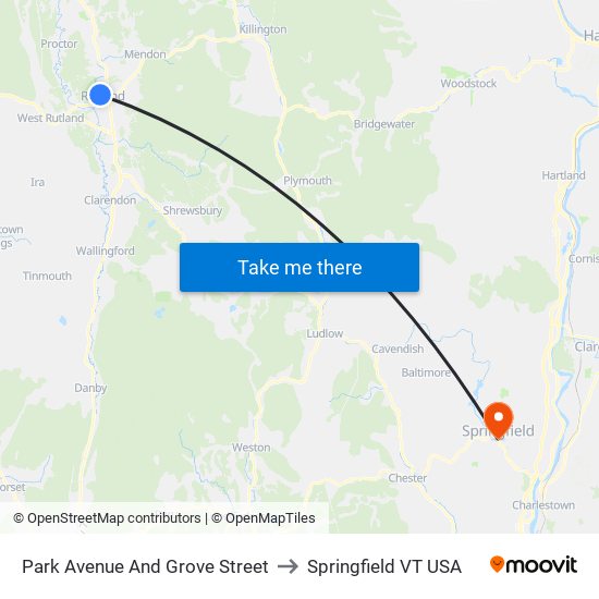 Park Avenue And Grove Street to Springfield VT USA map