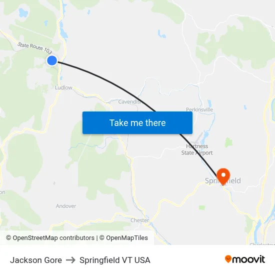 Jackson Gore to Springfield VT USA map