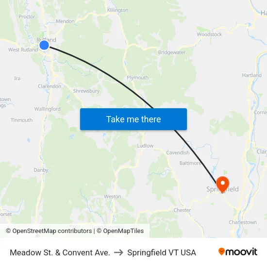 Meadow St. & Convent Ave. to Springfield VT USA map