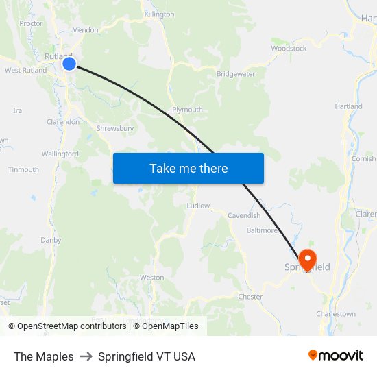 The Maples to Springfield VT USA map