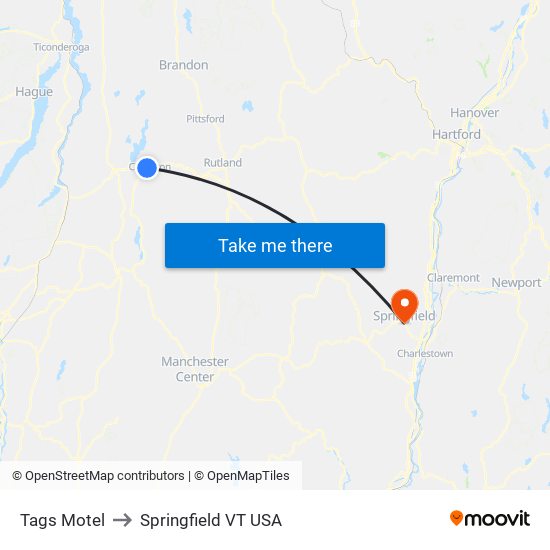 Tags Motel to Springfield VT USA map