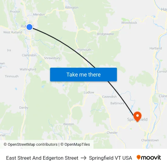 East Street And Edgerton Street to Springfield VT USA map