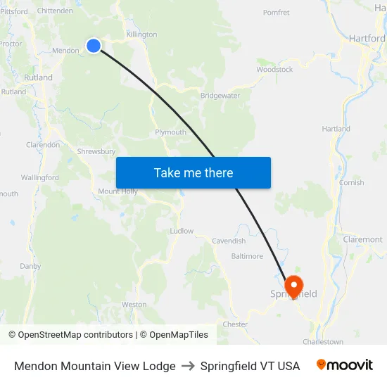 Mendon Mountain View Lodge to Springfield VT USA map