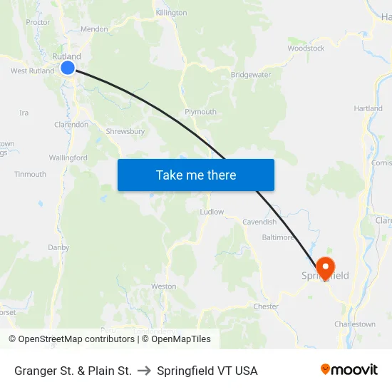 Granger St. & Plain St. to Springfield VT USA map