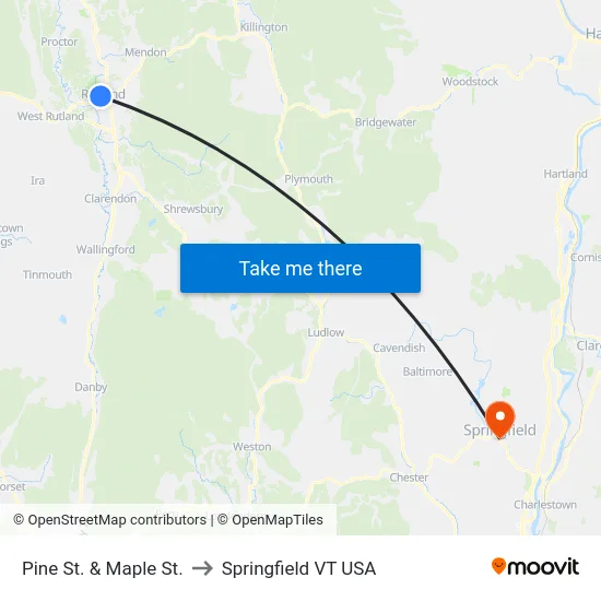 Pine St. & Maple St. to Springfield VT USA map