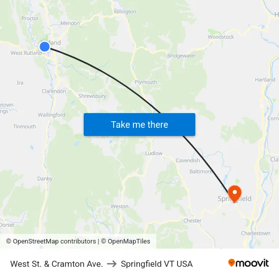 West St. & Cramton Ave. to Springfield VT USA map
