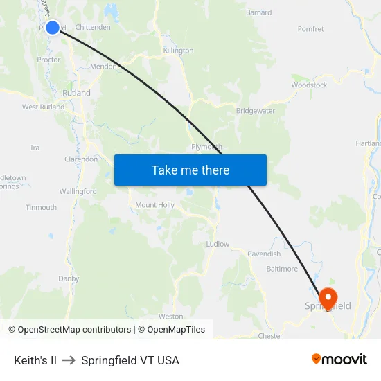 Keith's II to Springfield VT USA map