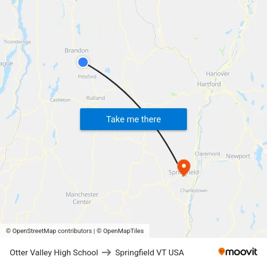 Otter Valley High School to Springfield VT USA map
