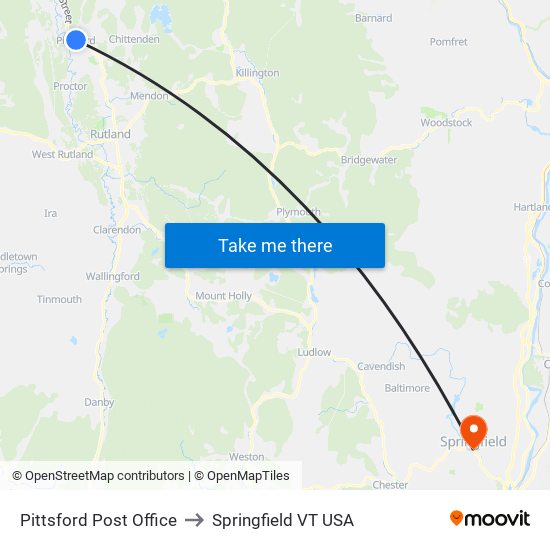 Pittsford Post Office to Springfield VT USA map