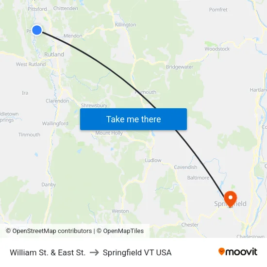 William St. & East St. to Springfield VT USA map