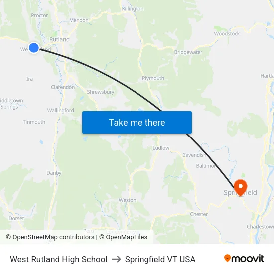 West Rutland High School to Springfield VT USA map