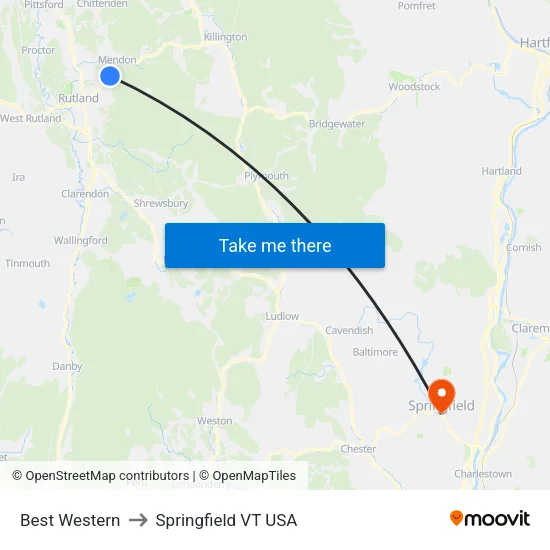 Best Western to Springfield VT USA map