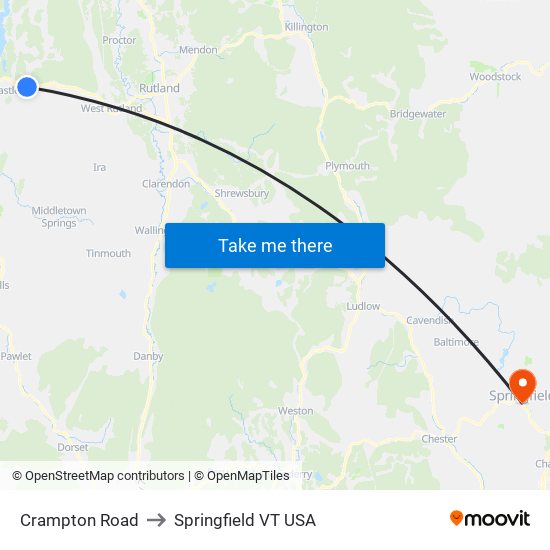 Crampton Road to Springfield VT USA map