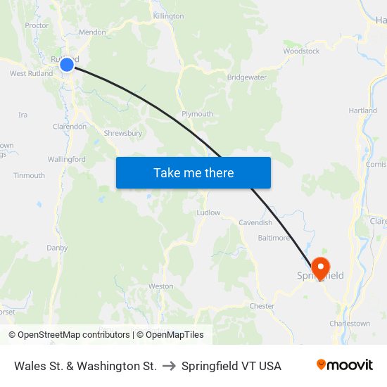 Wales St. & Washington St. to Springfield VT USA map