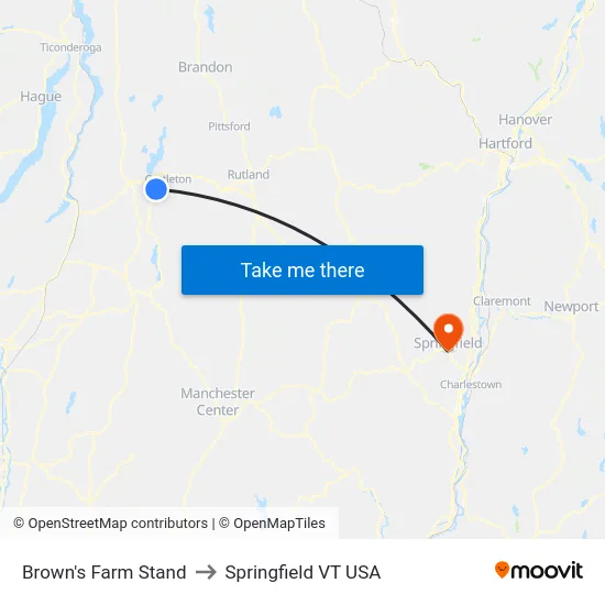 Brown's Farm Stand to Springfield VT USA map