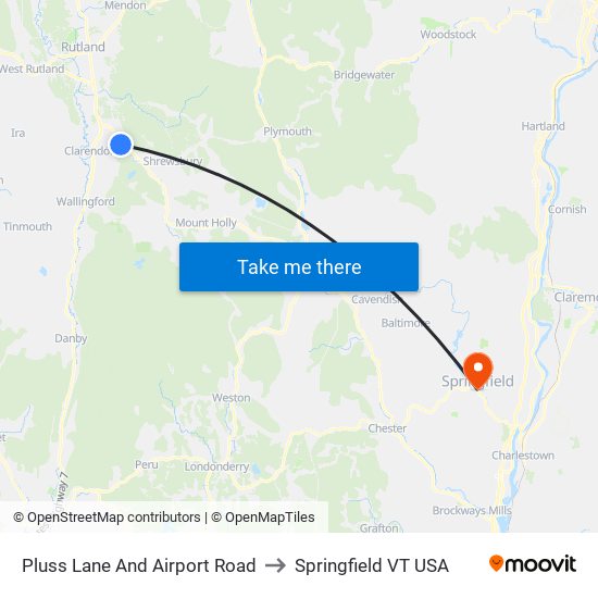 Pluss Lane And Airport Road to Springfield VT USA map