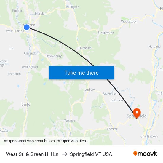 West St. & Green Hill Ln. to Springfield VT USA map