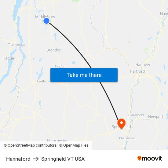 Hannaford to Springfield VT USA map