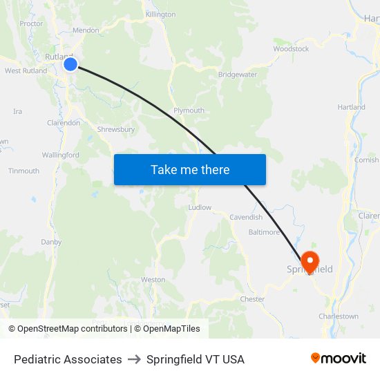 Pediatric Associates to Springfield VT USA map