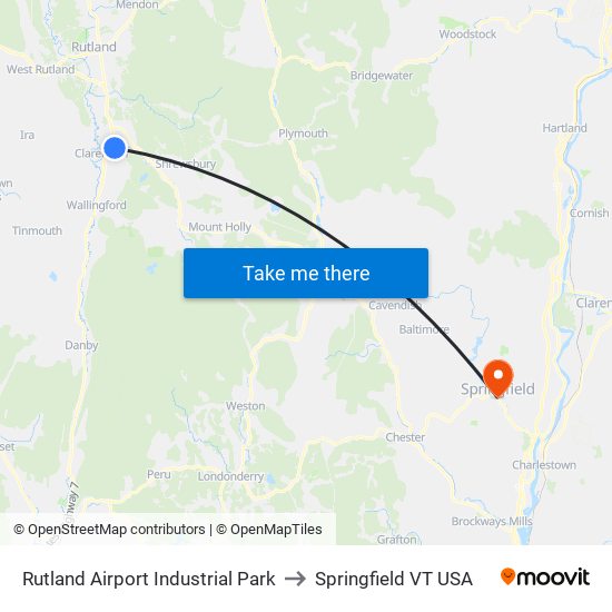 Rutland Airport Industrial Park to Springfield VT USA map