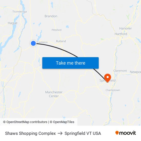 Shaws Shopping Complex to Springfield VT USA map