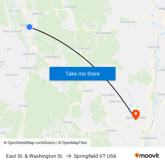 East St. & Washington St. to Springfield VT USA map