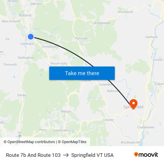 Route 7b And Route 103 to Springfield VT USA map