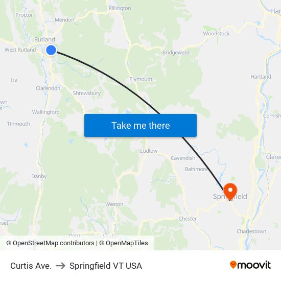 Curtis Ave. to Springfield VT USA map