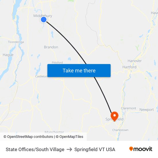 State Offices/South Village to Springfield VT USA map