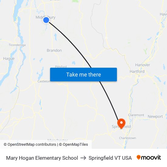 Mary Hogan Elementary School to Springfield VT USA map