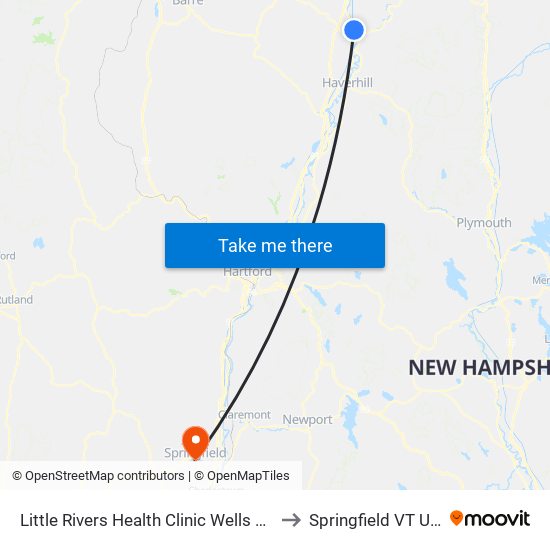 Little Rivers Health Clinic Wells River to Springfield VT USA map