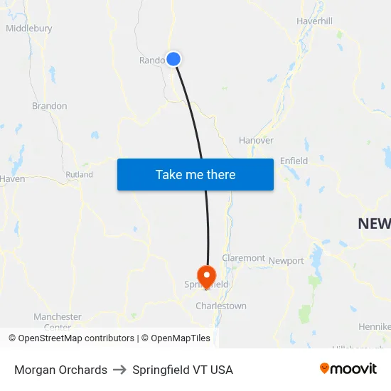 Morgan Orchards to Springfield VT USA map