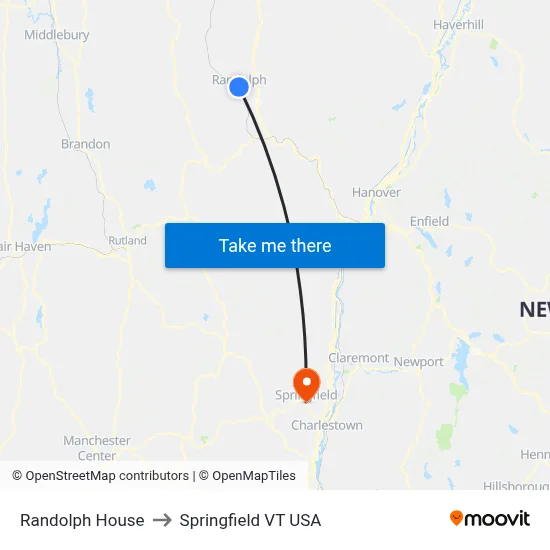 Randolph House to Springfield VT USA map