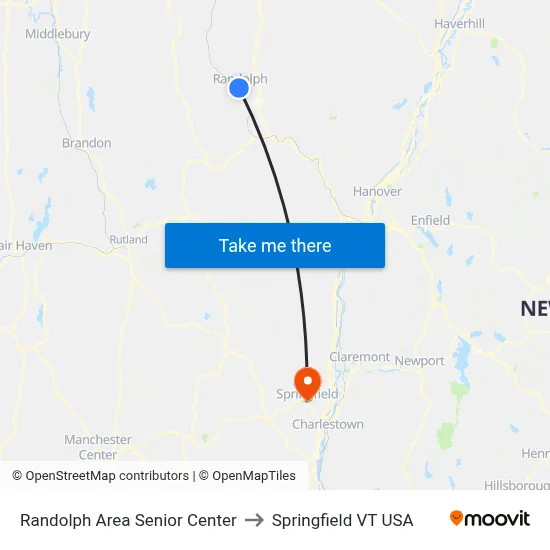 Randolph Area Senior Center to Springfield VT USA map