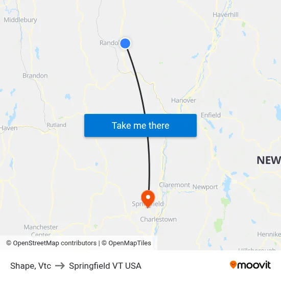 Shape, Vtc to Springfield VT USA map