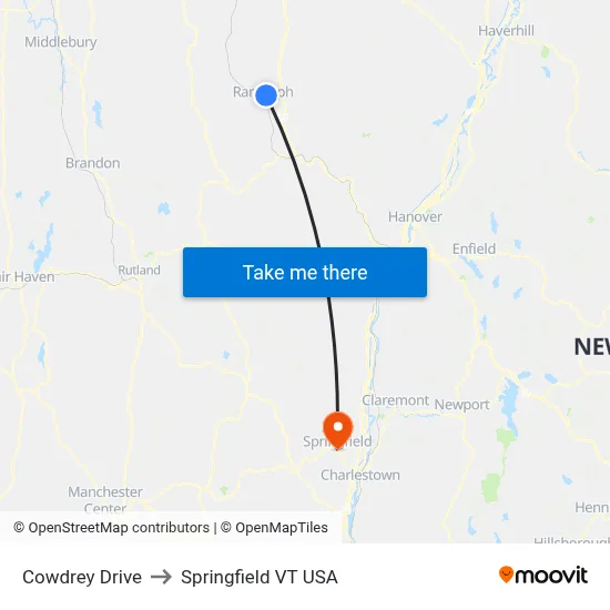 Cowdrey Drive to Springfield VT USA map