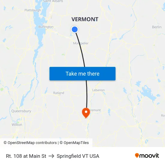 Rt. 108 at Main St to Springfield VT USA map
