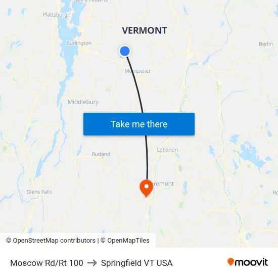 Moscow Rd/Rt 100 to Springfield VT USA map