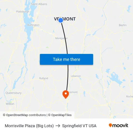 Morrisville Plaza (Big Lots) to Springfield VT USA map