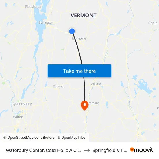 Waterbury Center/Cold Hollow Cider Mill to Springfield VT USA map