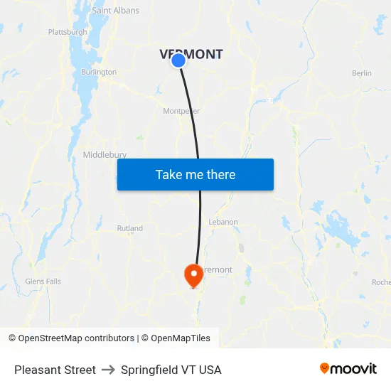 Pleasant Street to Springfield VT USA map