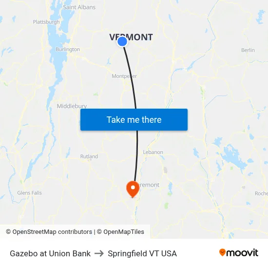 Gazebo at Union Bank to Springfield VT USA map
