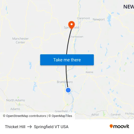 Thicket Hill to Springfield VT USA map