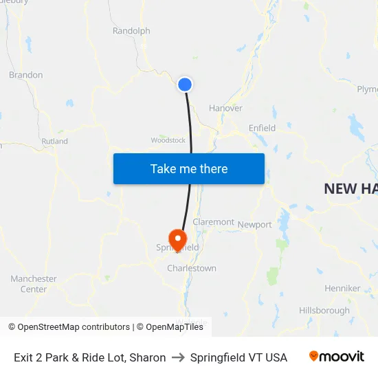 Exit 2 Park & Ride Lot, Sharon to Springfield VT USA map